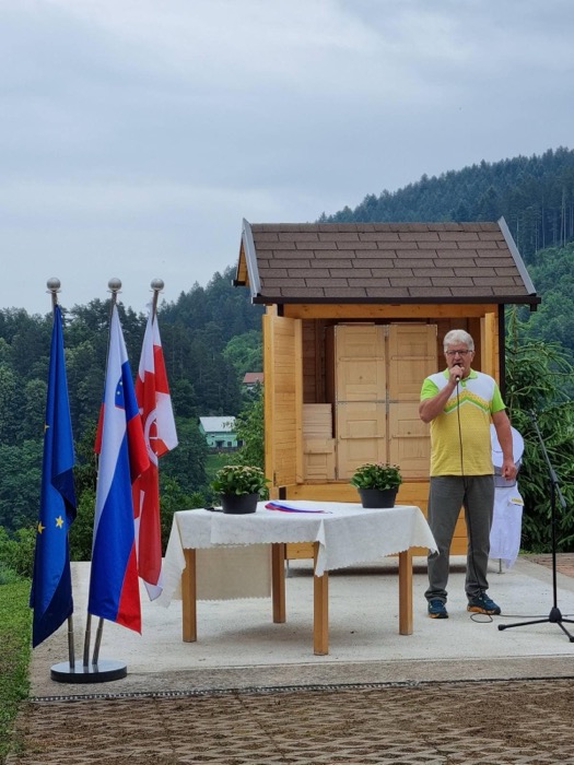 Member speaking at a bee hotel opening ceremony